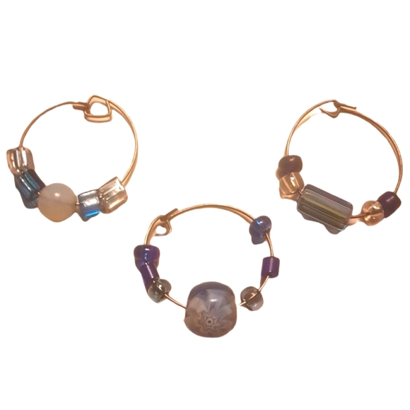 🍷 3x Wine Glass Beaded Ring ID Tags - Picture 1 of 3